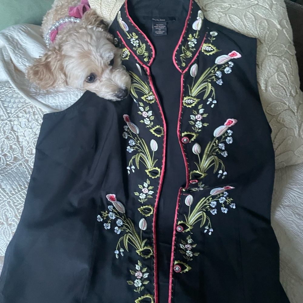 SilkLand Beautiful Black embroidered 100% percent Silk top